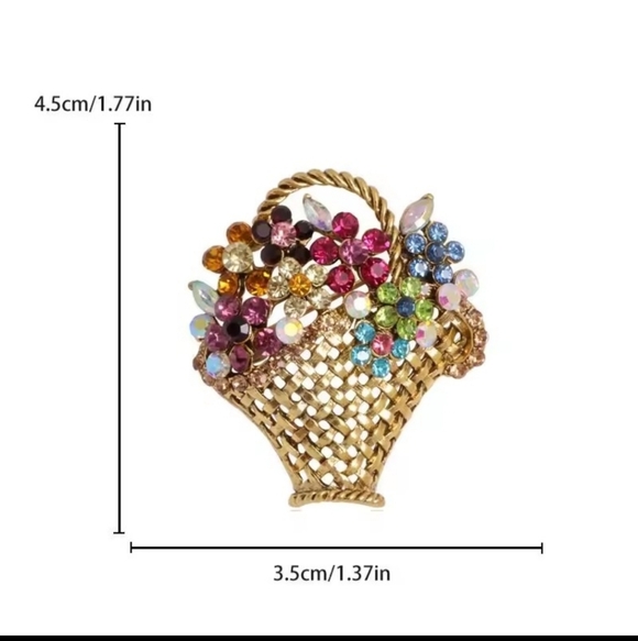 Creative Flower Basket Brooch Womens Coat Needle Scarf Buckle Fashion Accesories - Picture 4 of 4